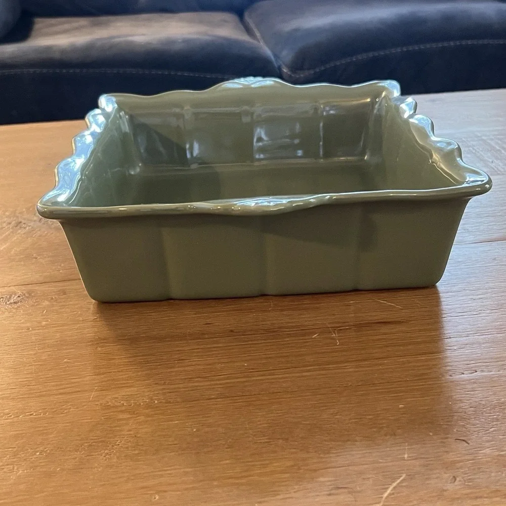 Princess House Pavillion Green Ceramic Square Baking Serving Dish 8 x 8 Inches